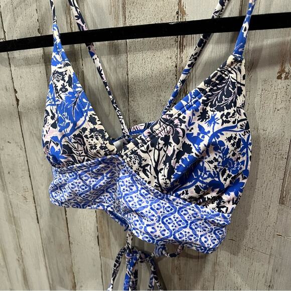 Athleta Blue Floral String Bikini Longline Top Womens XXS - Picture 2 of 5